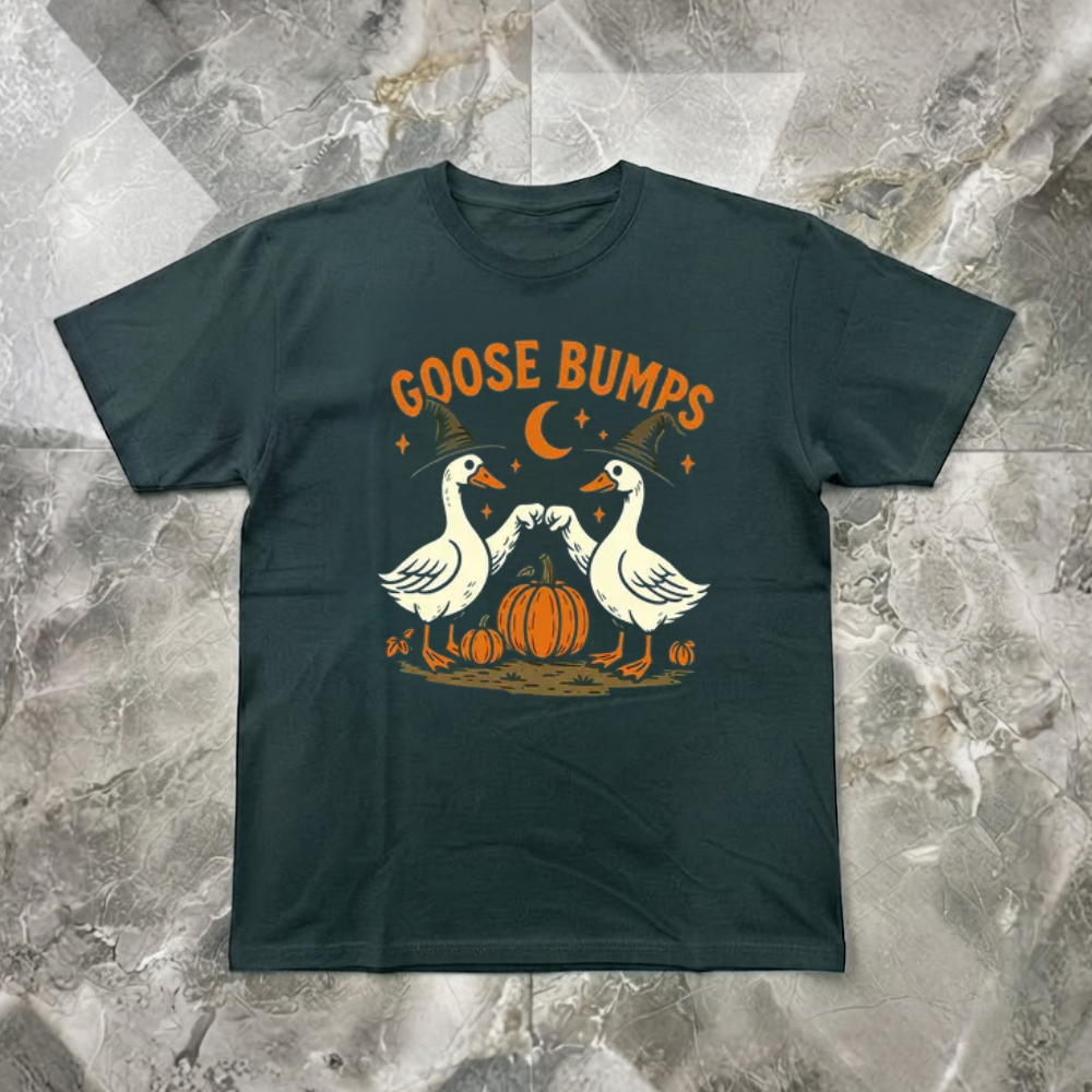 Goose Bumps Geese Ducks Halloween Pumpkin Witch Moon T-Shirt